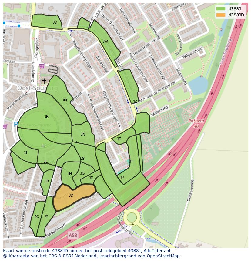 Afbeelding van het postcodegebied 4388 JD op de kaart.