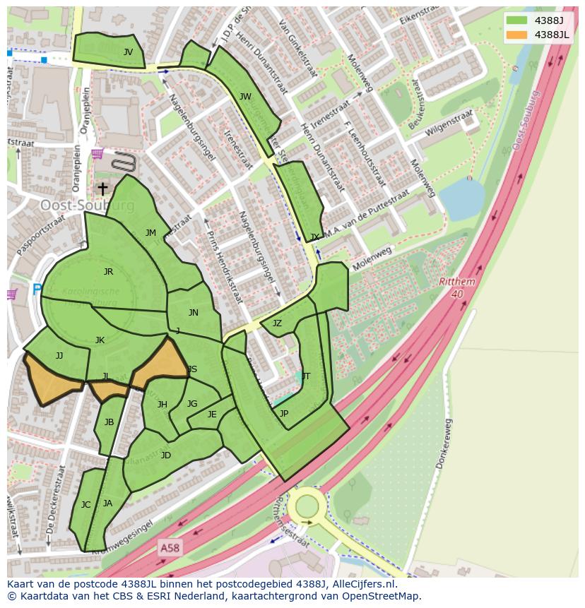 Afbeelding van het postcodegebied 4388 JL op de kaart.