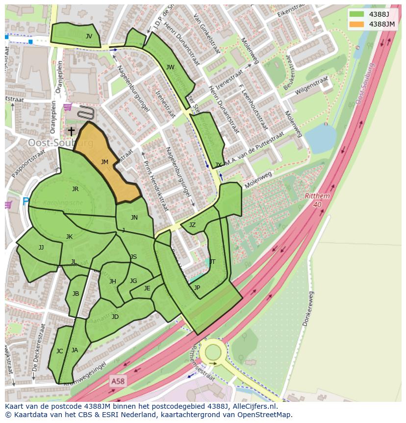 Afbeelding van het postcodegebied 4388 JM op de kaart.