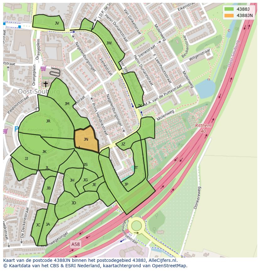 Afbeelding van het postcodegebied 4388 JN op de kaart.