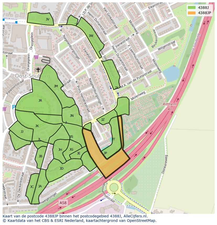 Afbeelding van het postcodegebied 4388 JP op de kaart.