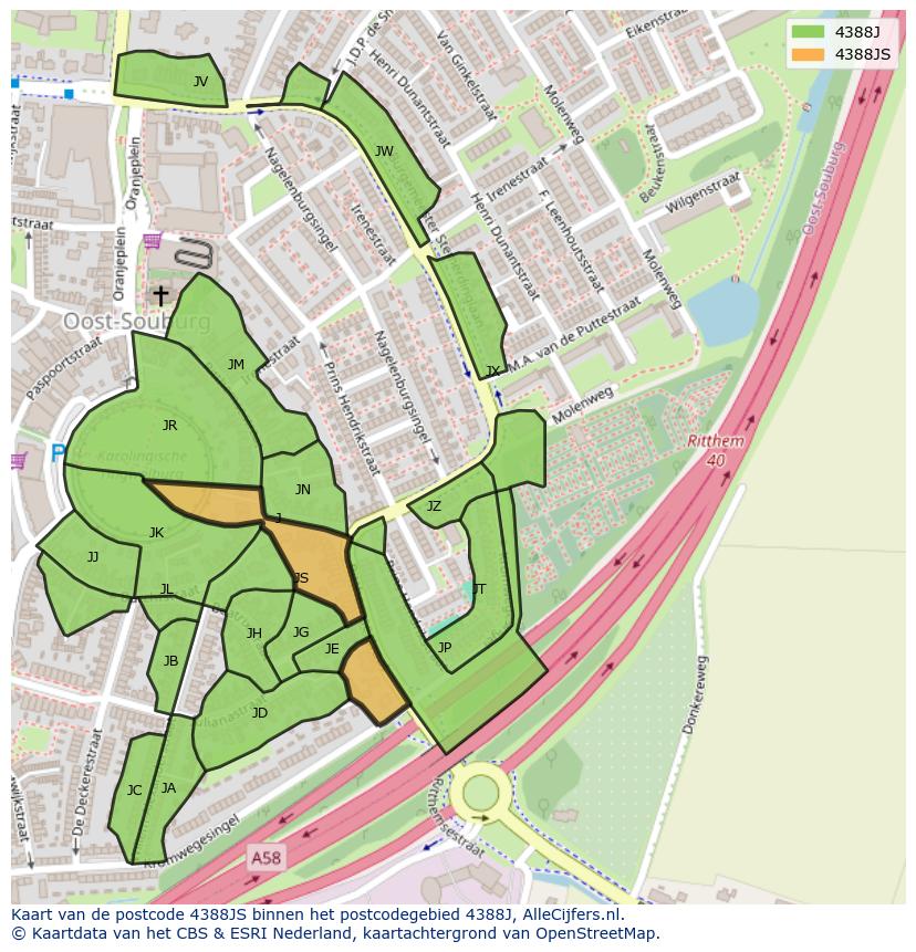 Afbeelding van het postcodegebied 4388 JS op de kaart.