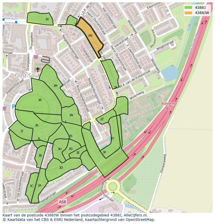 Afbeelding van het postcodegebied 4388 JW op de kaart.