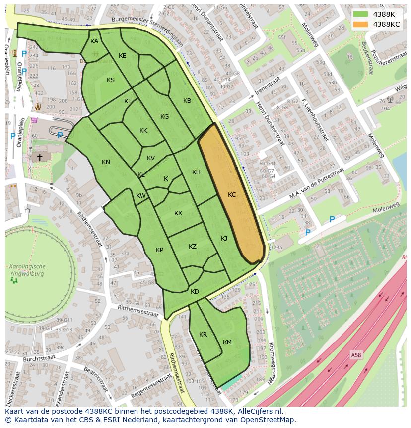 Afbeelding van het postcodegebied 4388 KC op de kaart.