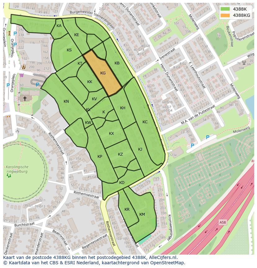 Afbeelding van het postcodegebied 4388 KG op de kaart.