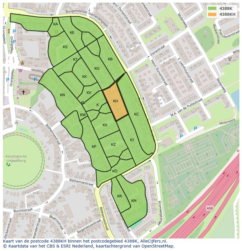 Afbeelding van het postcodegebied 4388 KH op de kaart.