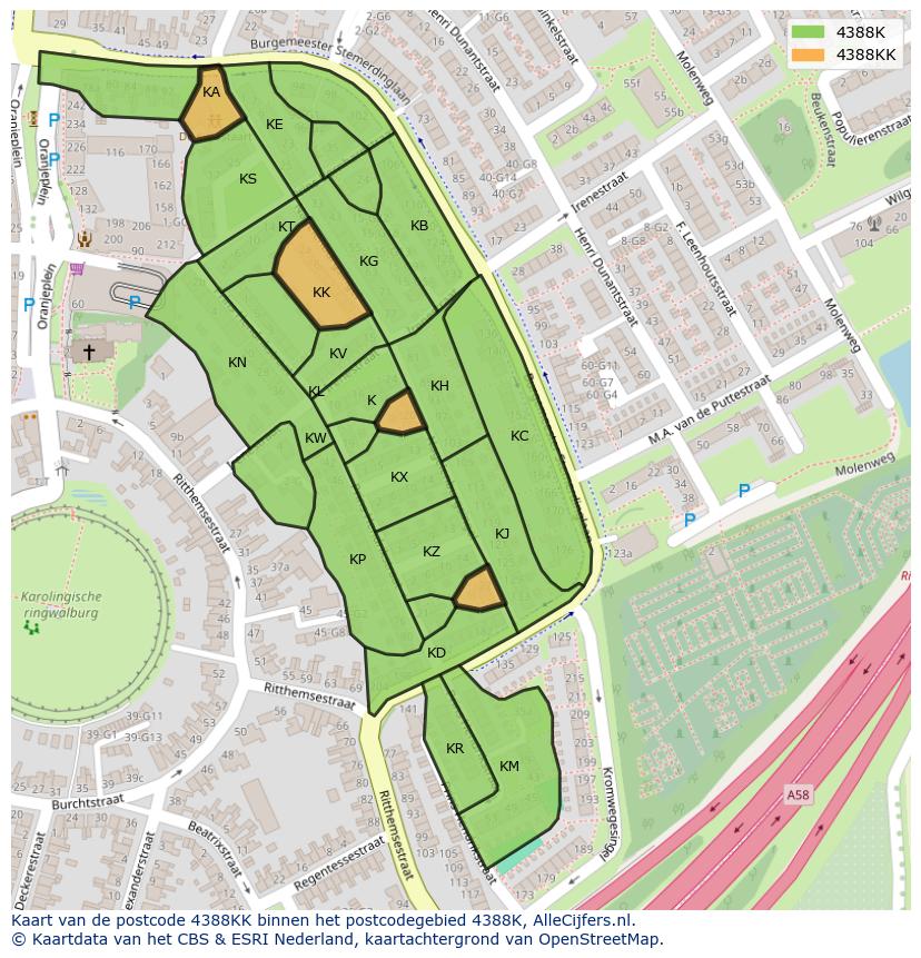 Afbeelding van het postcodegebied 4388 KK op de kaart.