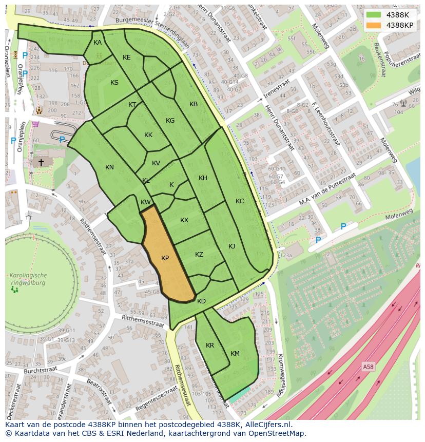 Afbeelding van het postcodegebied 4388 KP op de kaart.