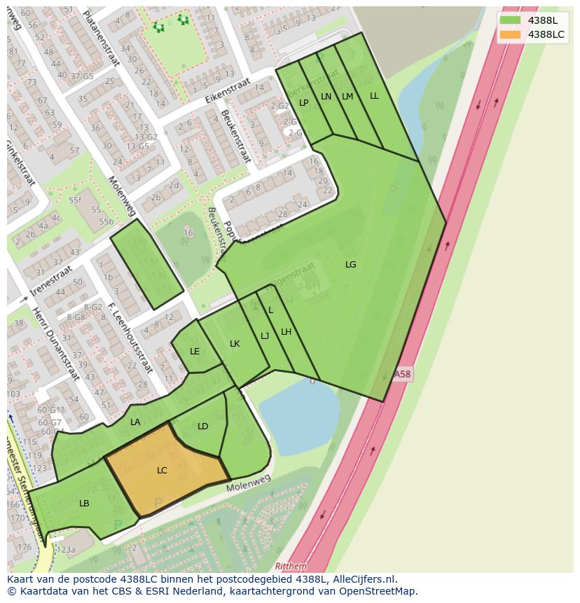 Afbeelding van het postcodegebied 4388 LC op de kaart.