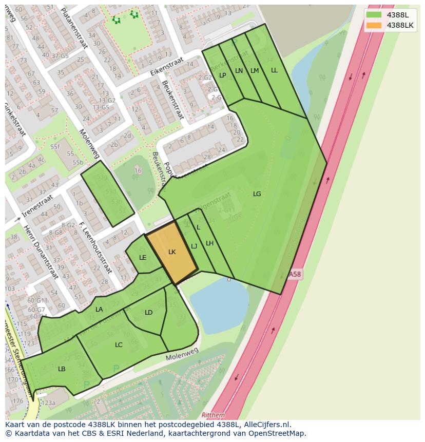 Afbeelding van het postcodegebied 4388 LK op de kaart.