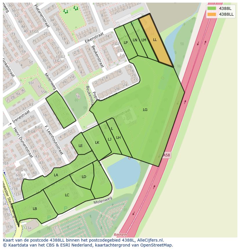 Afbeelding van het postcodegebied 4388 LL op de kaart.