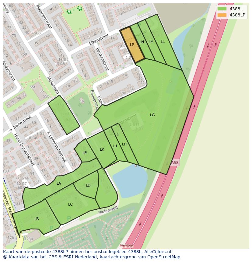 Afbeelding van het postcodegebied 4388 LP op de kaart.