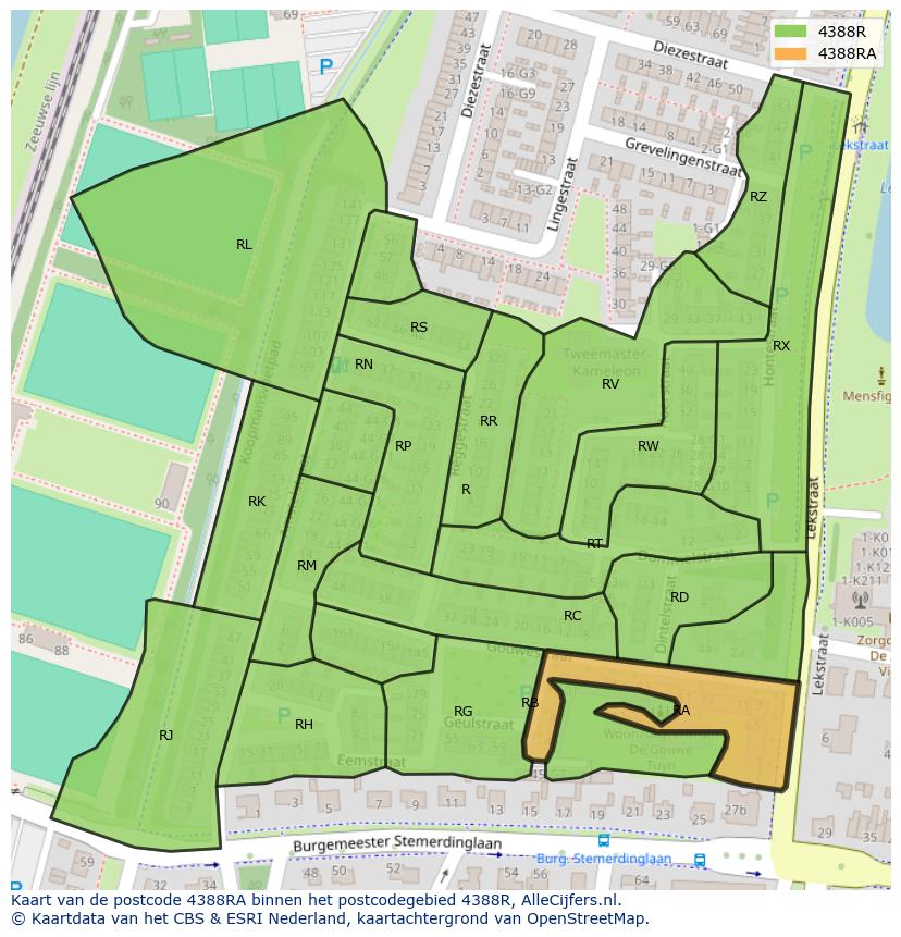 Afbeelding van het postcodegebied 4388 RA op de kaart.