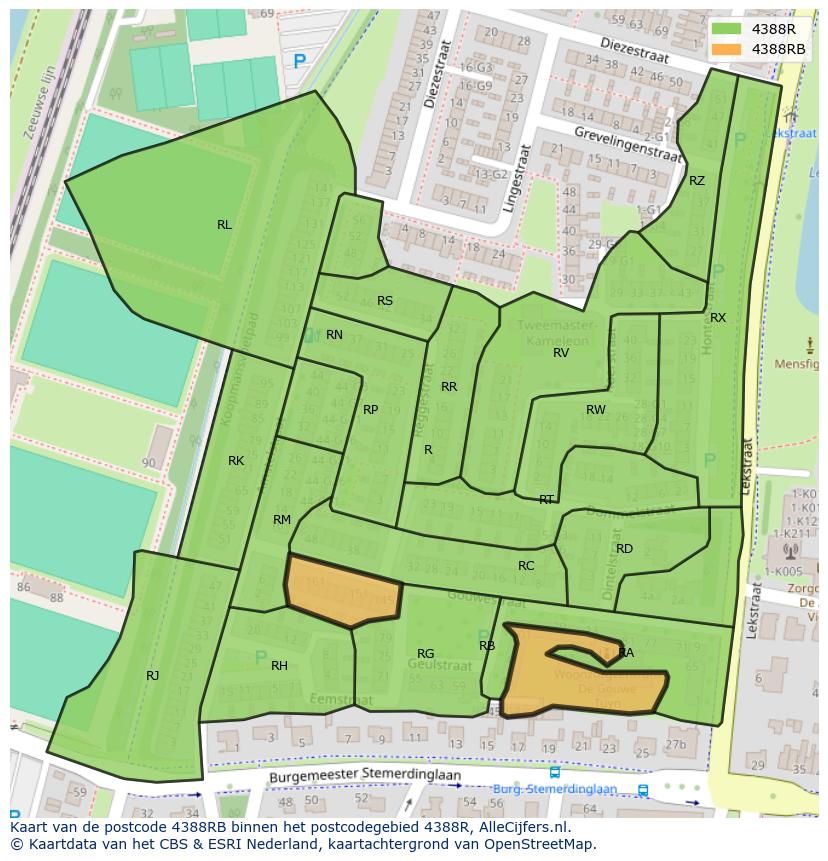 Afbeelding van het postcodegebied 4388 RB op de kaart.