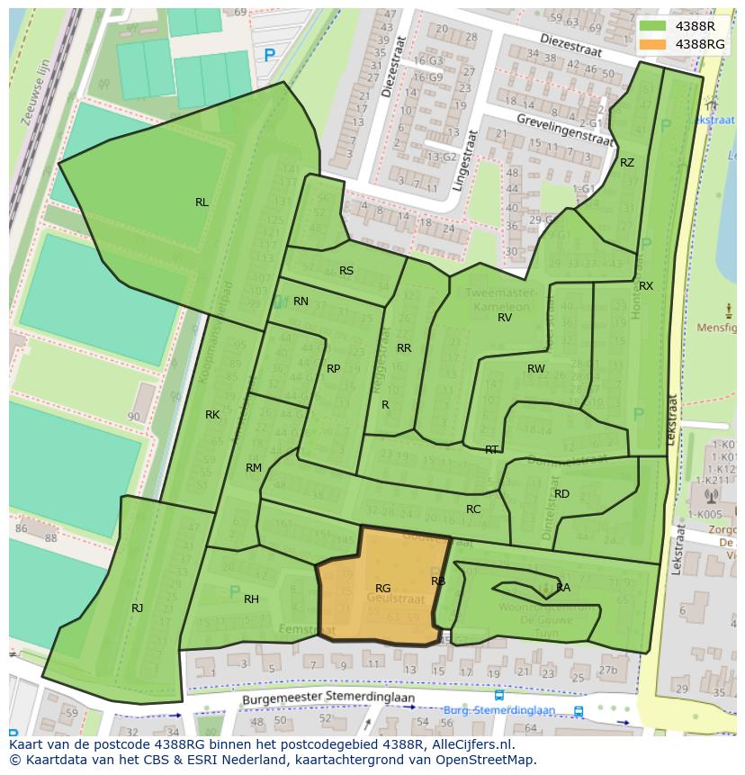 Afbeelding van het postcodegebied 4388 RG op de kaart.