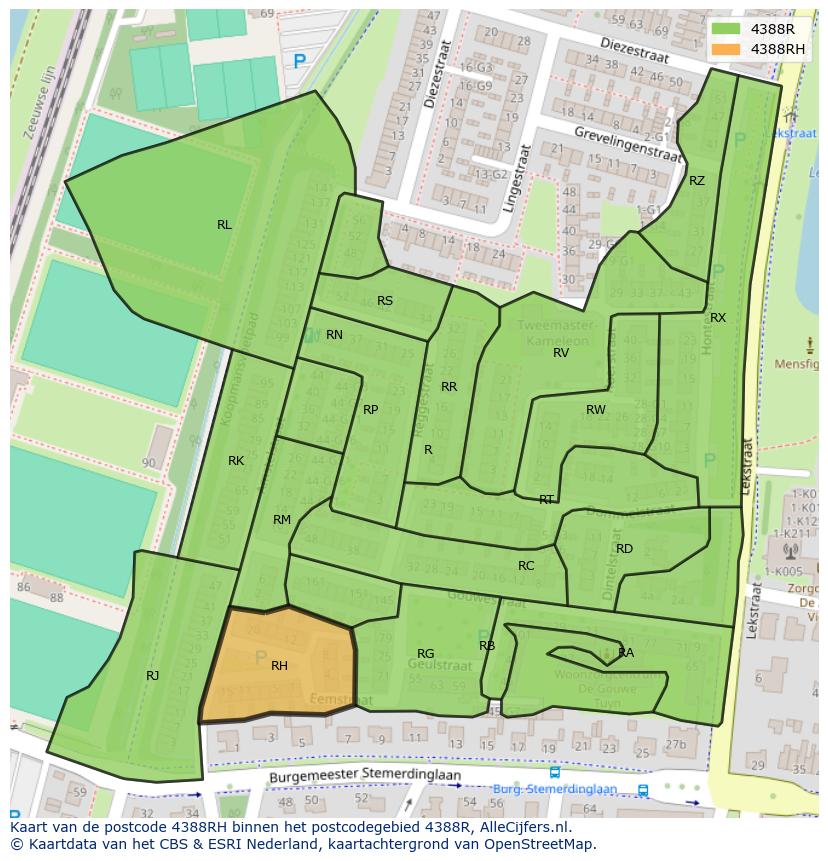 Afbeelding van het postcodegebied 4388 RH op de kaart.