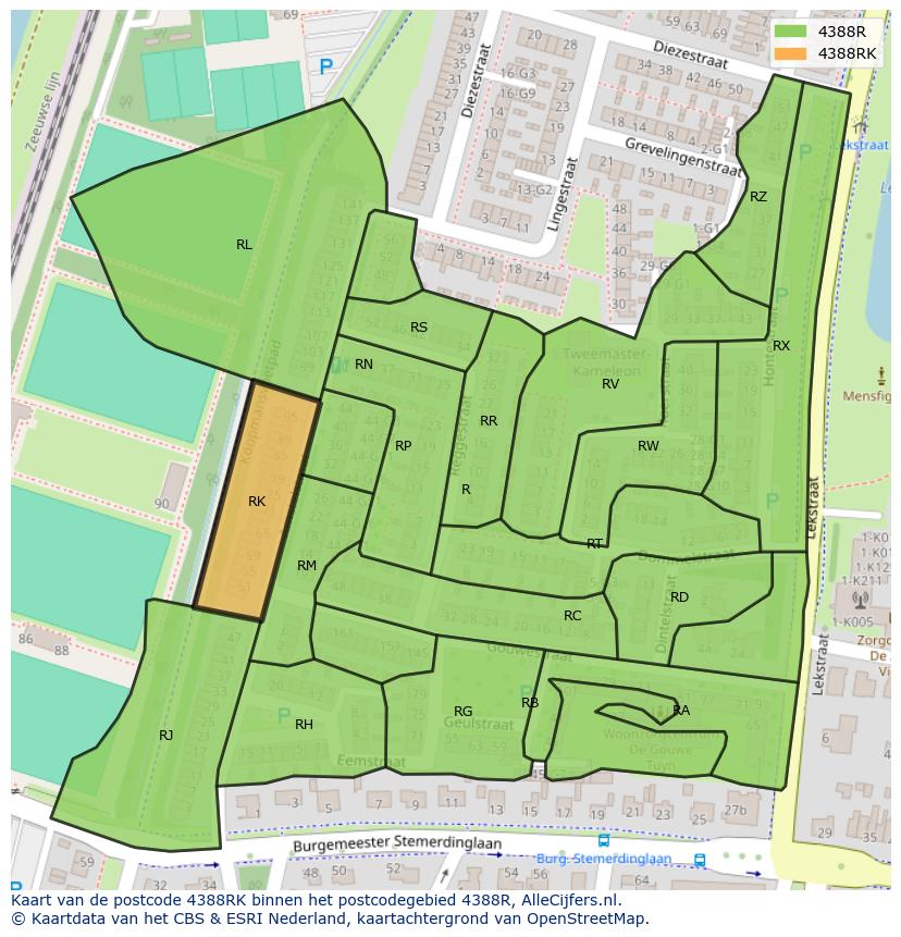 Afbeelding van het postcodegebied 4388 RK op de kaart.