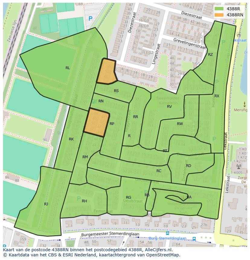 Afbeelding van het postcodegebied 4388 RN op de kaart.