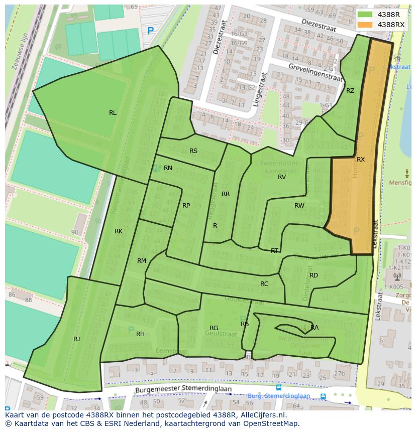 Afbeelding van het postcodegebied 4388 RX op de kaart.