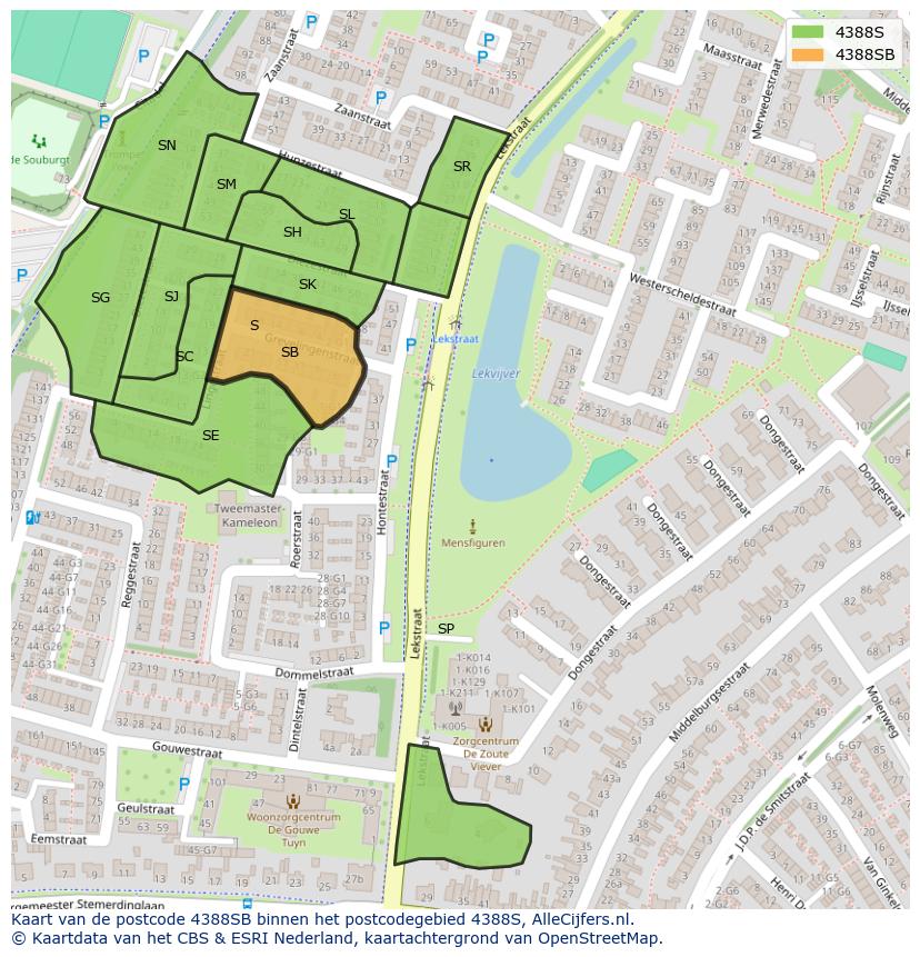Afbeelding van het postcodegebied 4388 SB op de kaart.