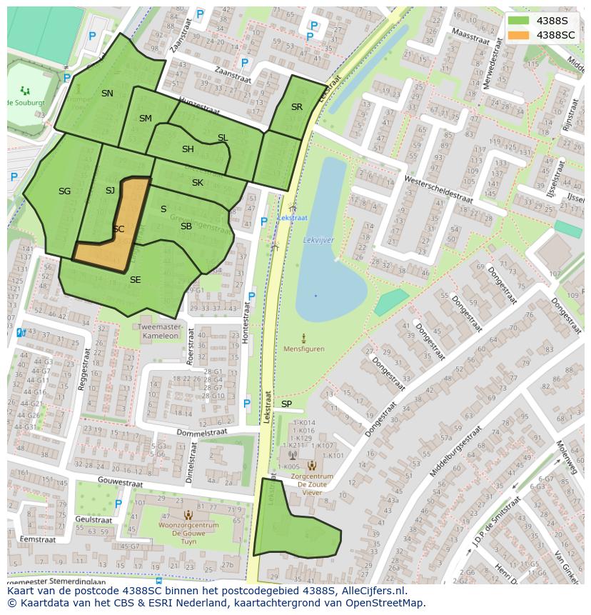 Afbeelding van het postcodegebied 4388 SC op de kaart.