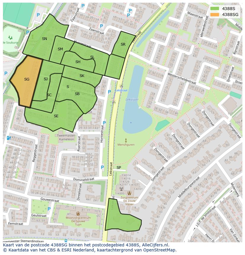 Afbeelding van het postcodegebied 4388 SG op de kaart.
