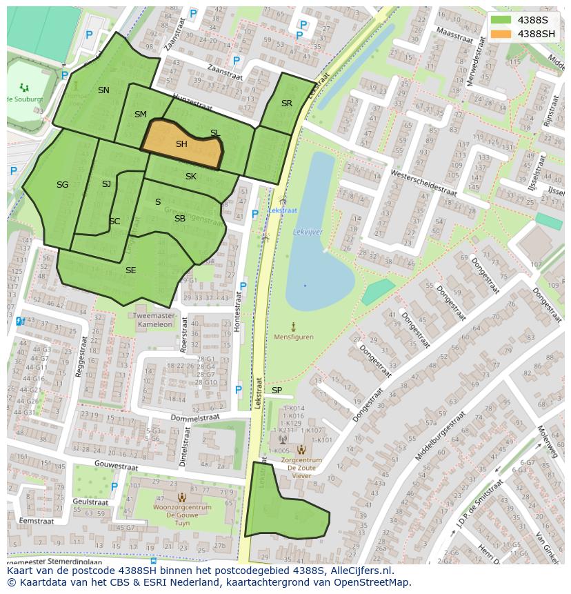 Afbeelding van het postcodegebied 4388 SH op de kaart.