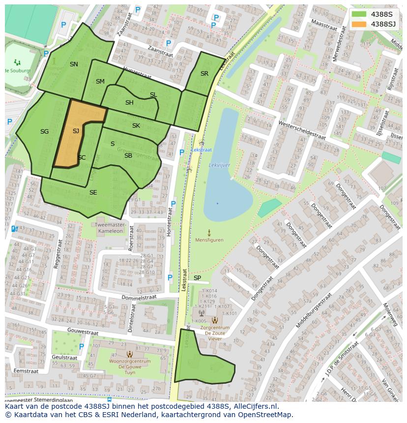 Afbeelding van het postcodegebied 4388 SJ op de kaart.