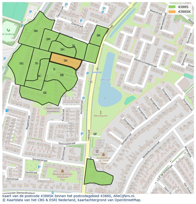 Afbeelding van het postcodegebied 4388 SK op de kaart.