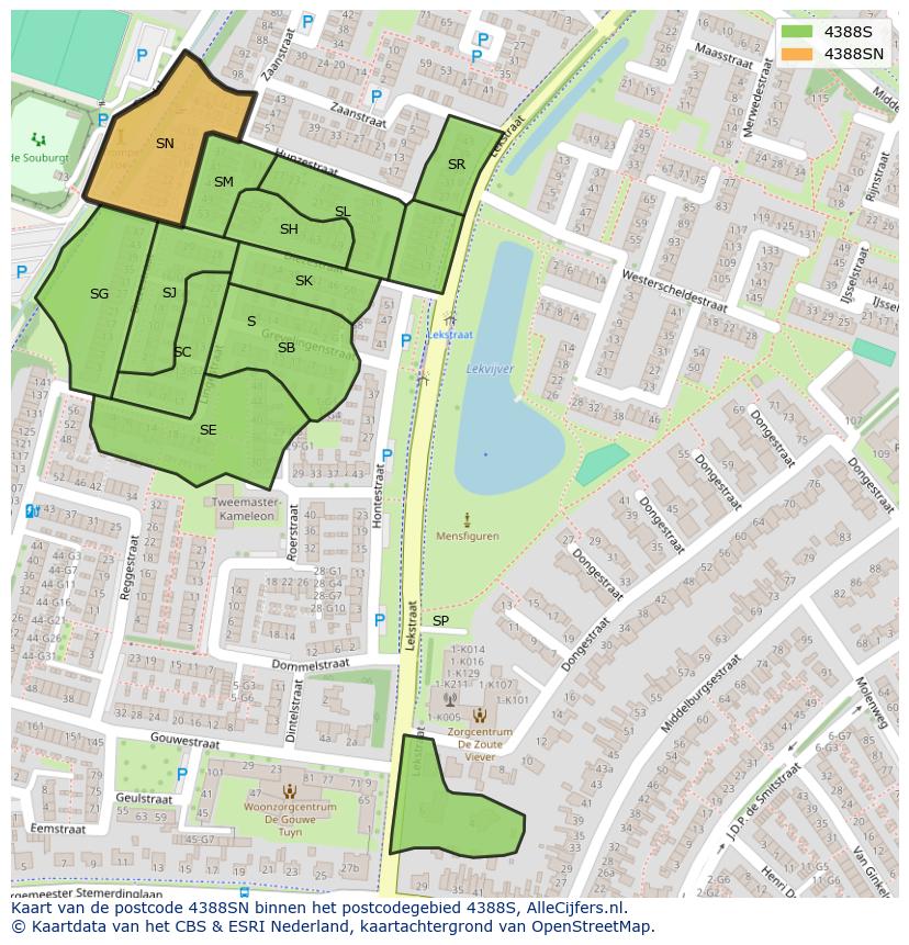 Afbeelding van het postcodegebied 4388 SN op de kaart.