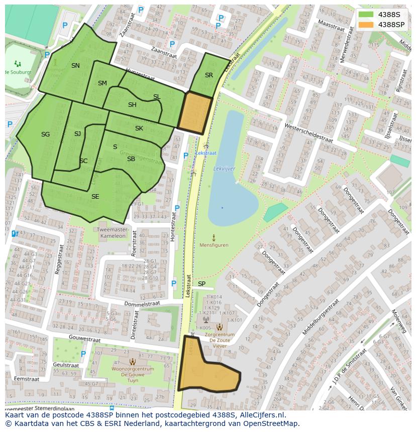 Afbeelding van het postcodegebied 4388 SP op de kaart.