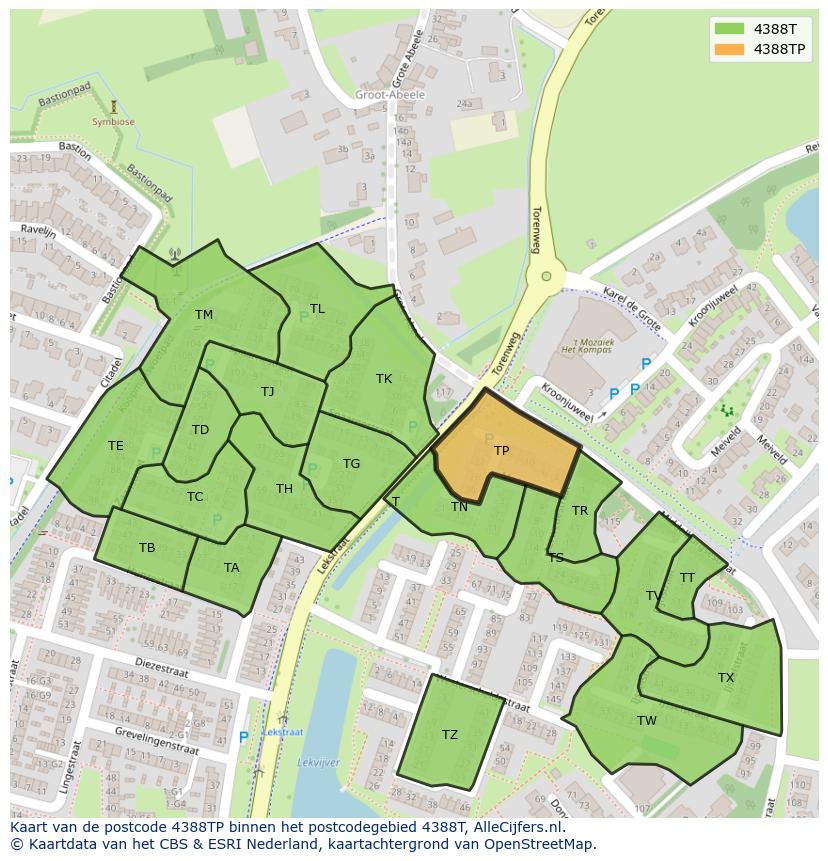 Afbeelding van het postcodegebied 4388 TP op de kaart.