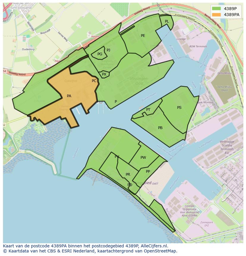 Afbeelding van het postcodegebied 4389 PA op de kaart.