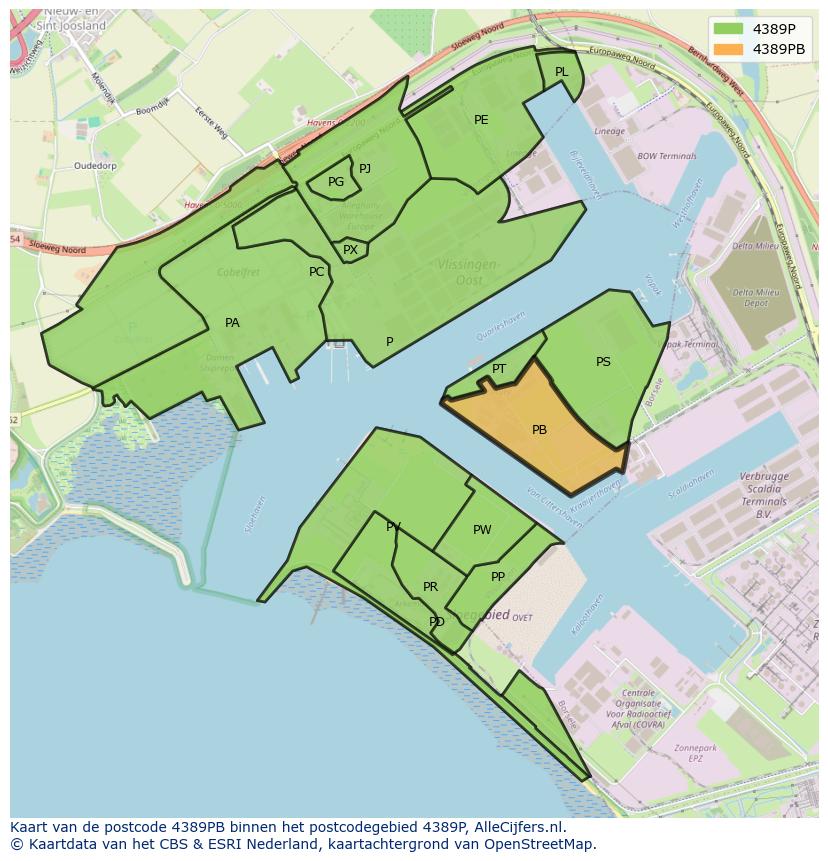 Afbeelding van het postcodegebied 4389 PB op de kaart.