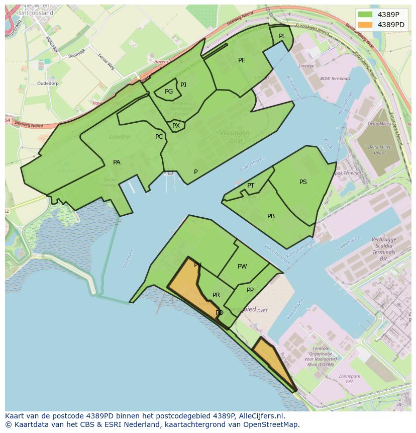 Afbeelding van het postcodegebied 4389 PD op de kaart.
