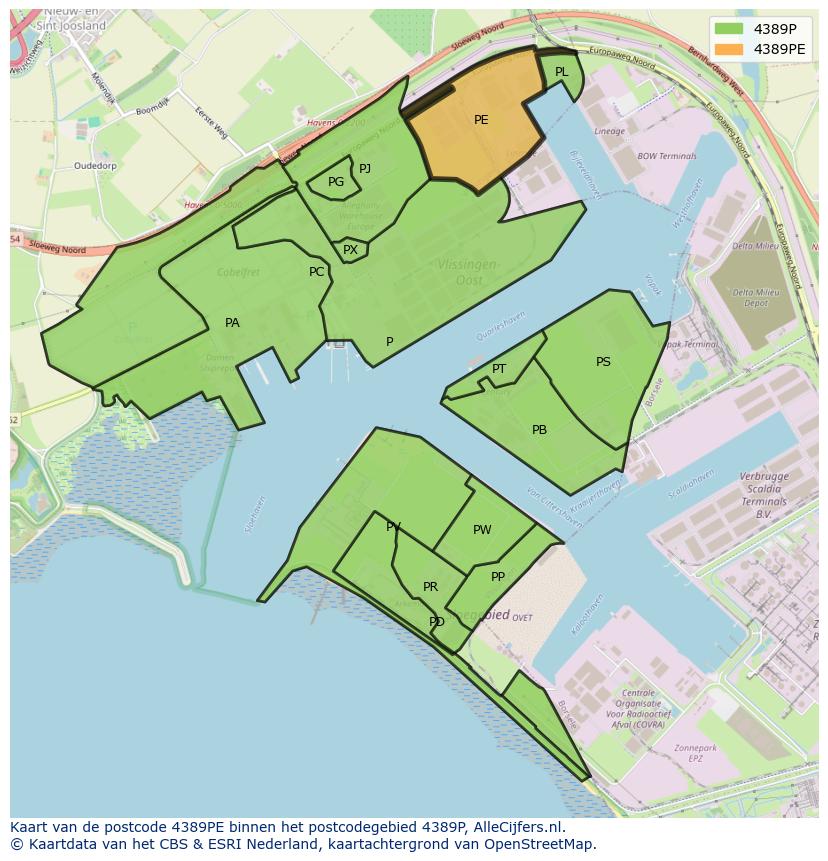 Afbeelding van het postcodegebied 4389 PE op de kaart.