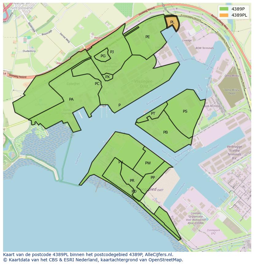Afbeelding van het postcodegebied 4389 PL op de kaart.