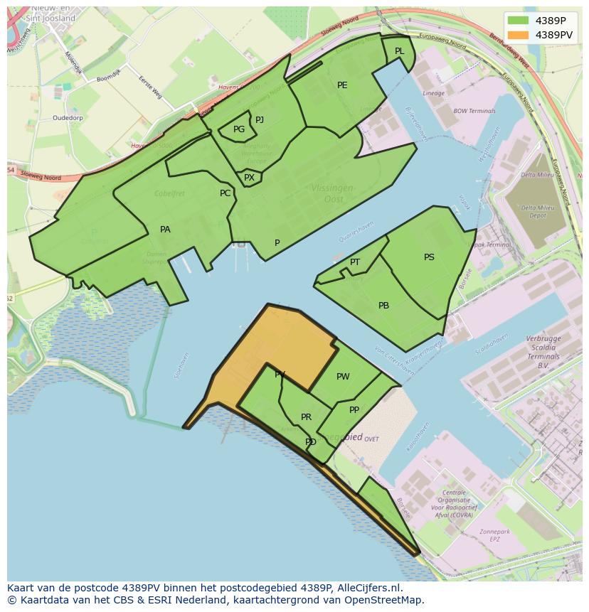 Afbeelding van het postcodegebied 4389 PV op de kaart.