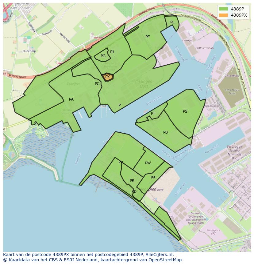 Afbeelding van het postcodegebied 4389 PX op de kaart.