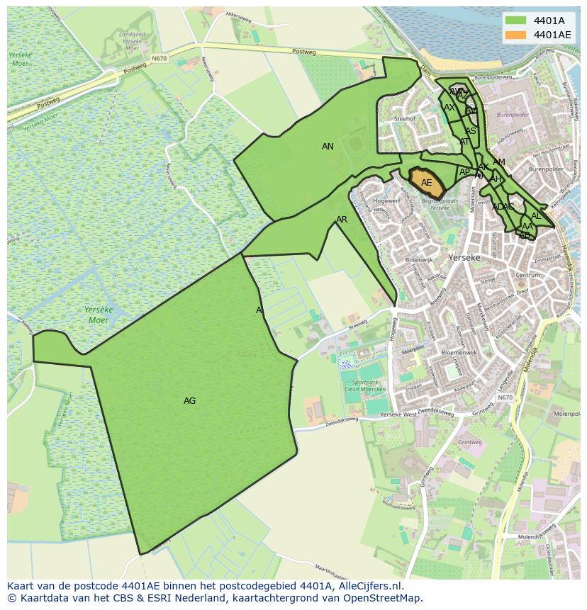 Afbeelding van het postcodegebied 4401 AE op de kaart.