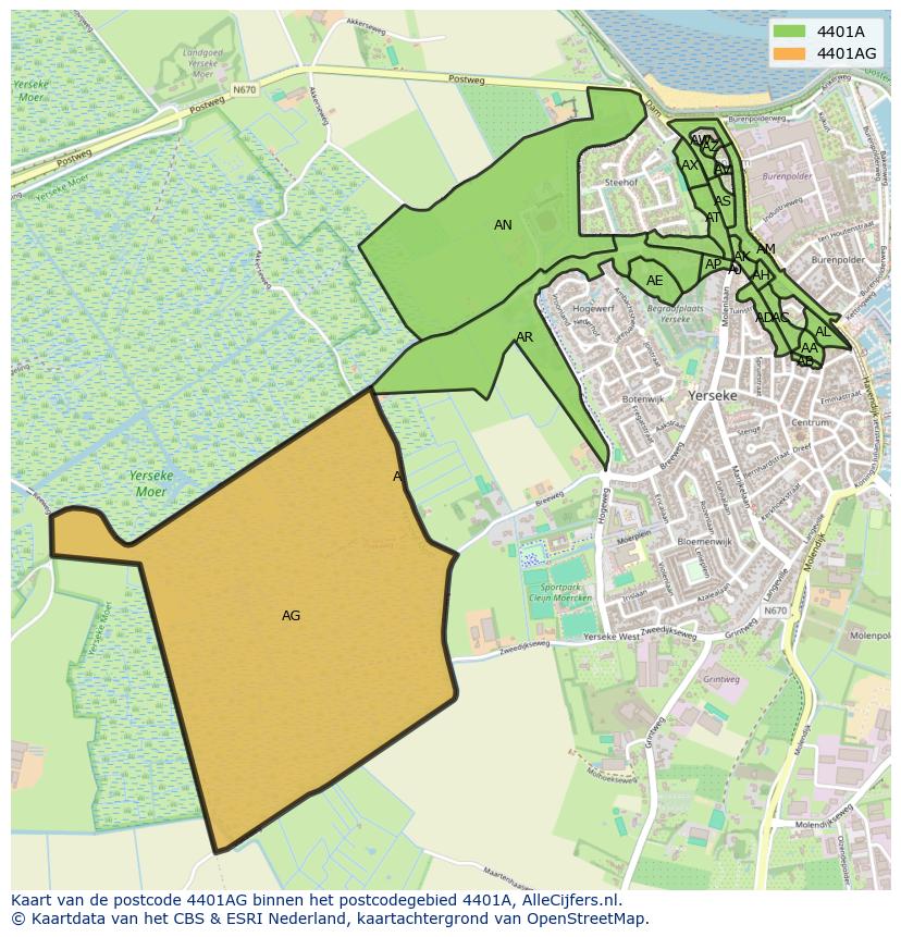 Afbeelding van het postcodegebied 4401 AG op de kaart.