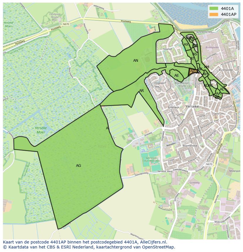 Afbeelding van het postcodegebied 4401 AP op de kaart.