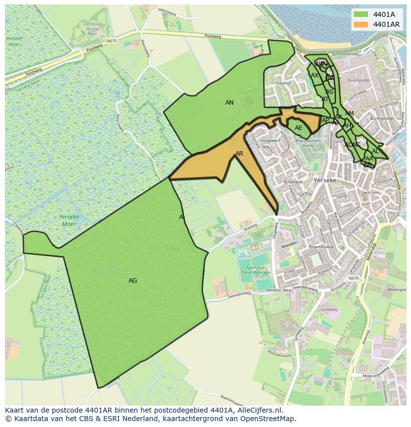 Afbeelding van het postcodegebied 4401 AR op de kaart.