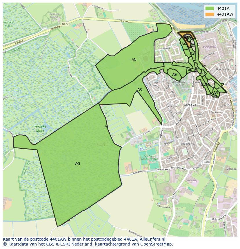 Afbeelding van het postcodegebied 4401 AW op de kaart.
