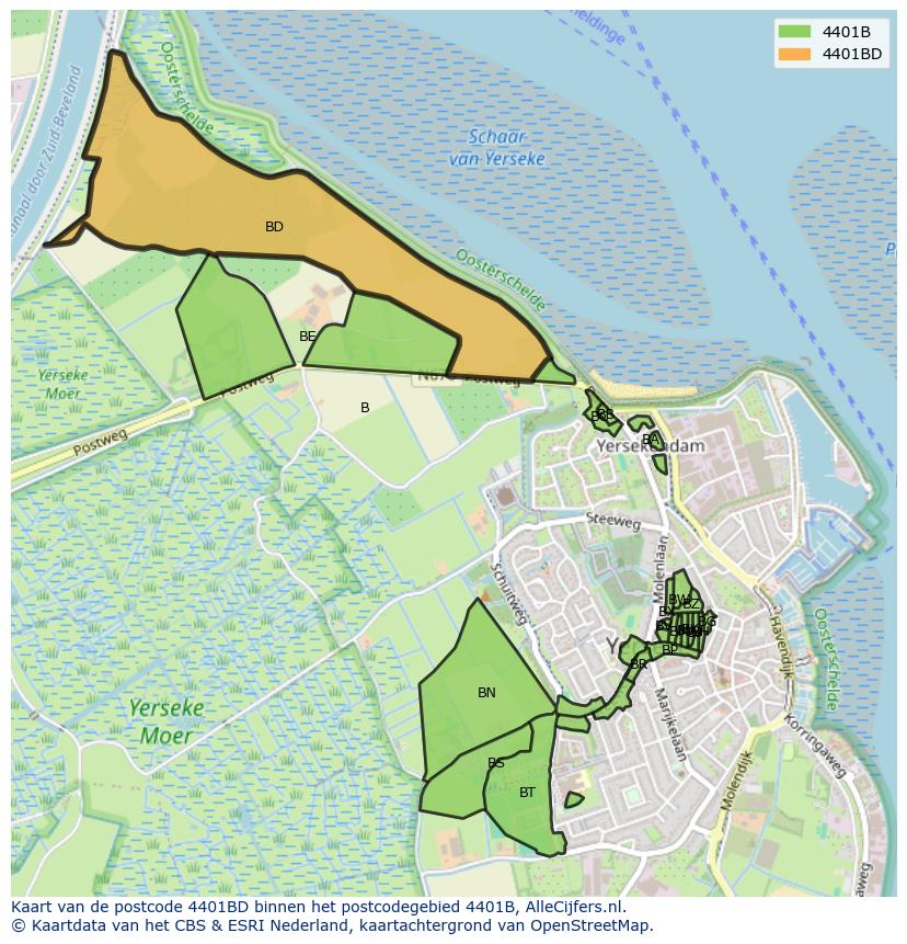 Afbeelding van het postcodegebied 4401 BD op de kaart.
