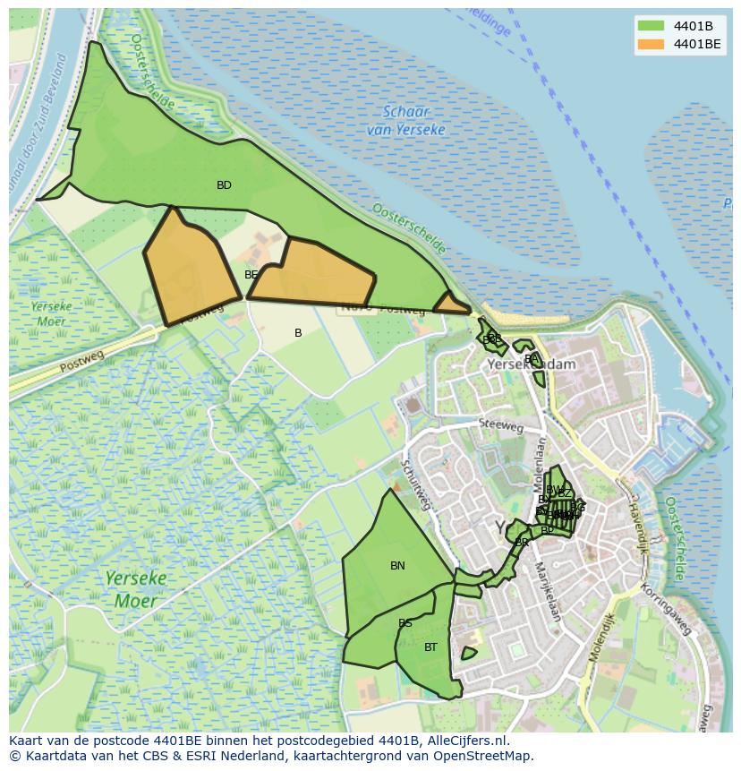 Afbeelding van het postcodegebied 4401 BE op de kaart.