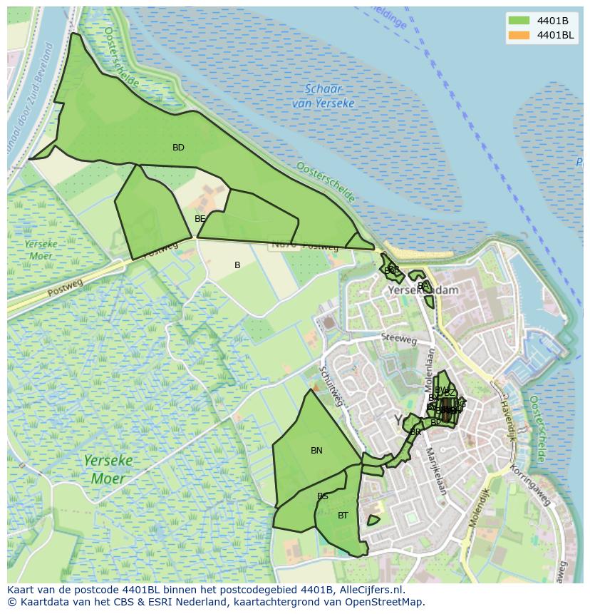 Afbeelding van het postcodegebied 4401 BL op de kaart.