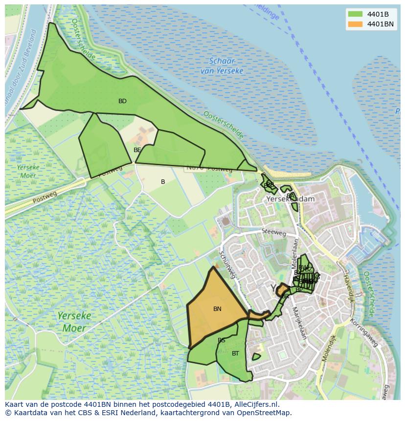 Afbeelding van het postcodegebied 4401 BN op de kaart.