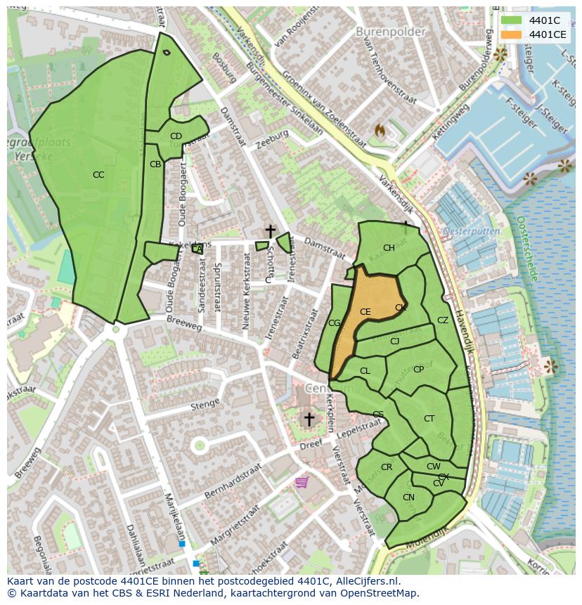 Afbeelding van het postcodegebied 4401 CE op de kaart.