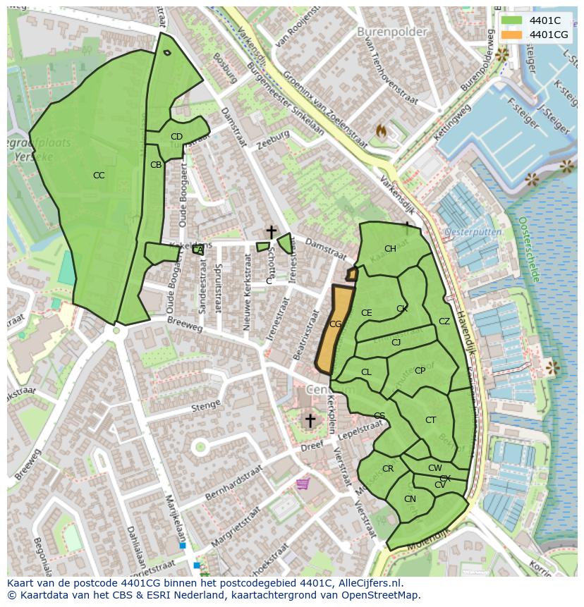 Afbeelding van het postcodegebied 4401 CG op de kaart.